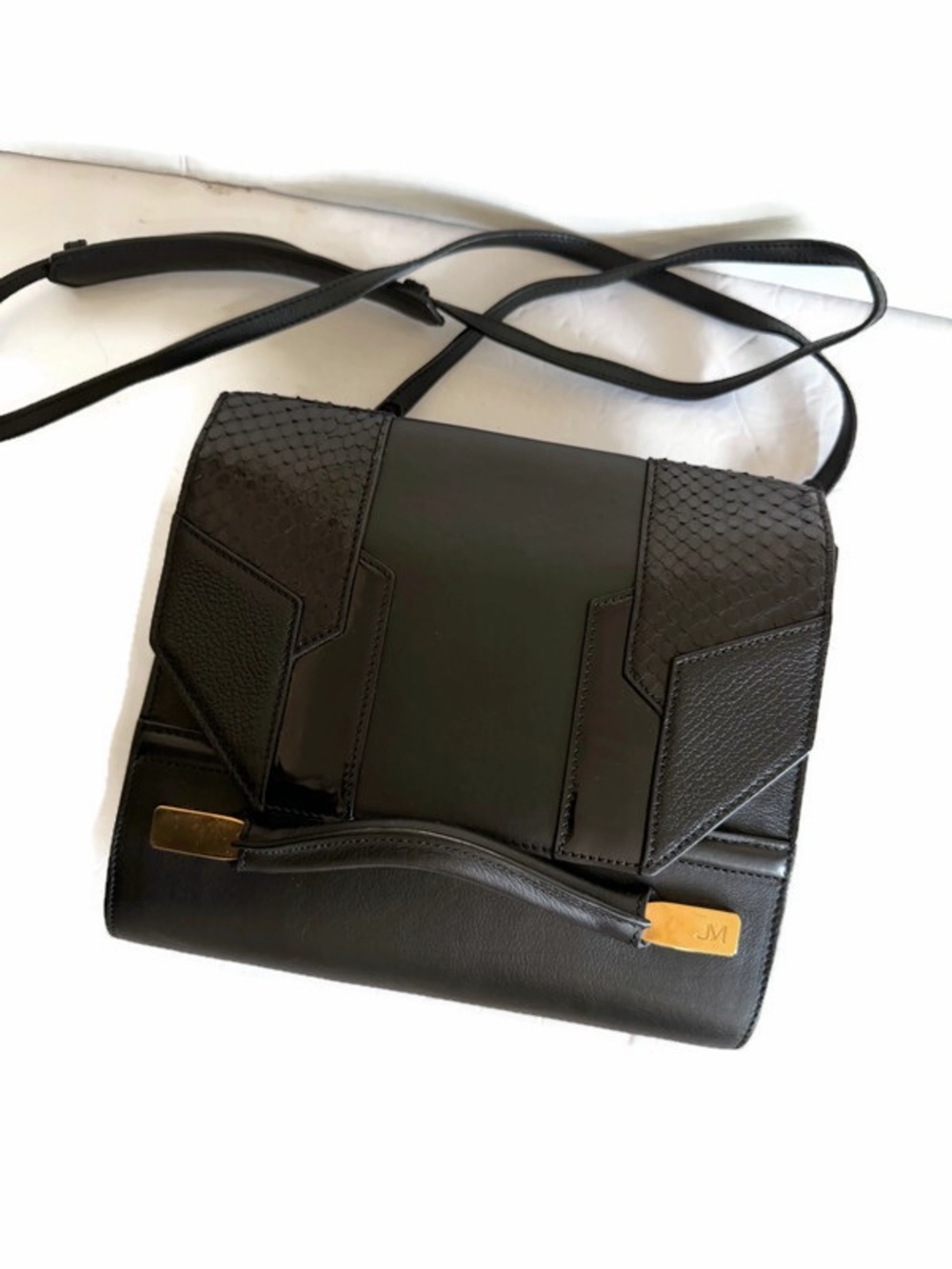 J. Mendel Black Leather Crossbody Bag with Gold Hardware